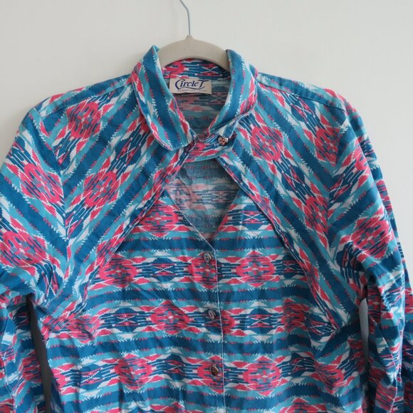VINTAGE CIRCLE T Aztec Western Southwestern Button Down Shirt Country Rodeo - Picture 3 of 15